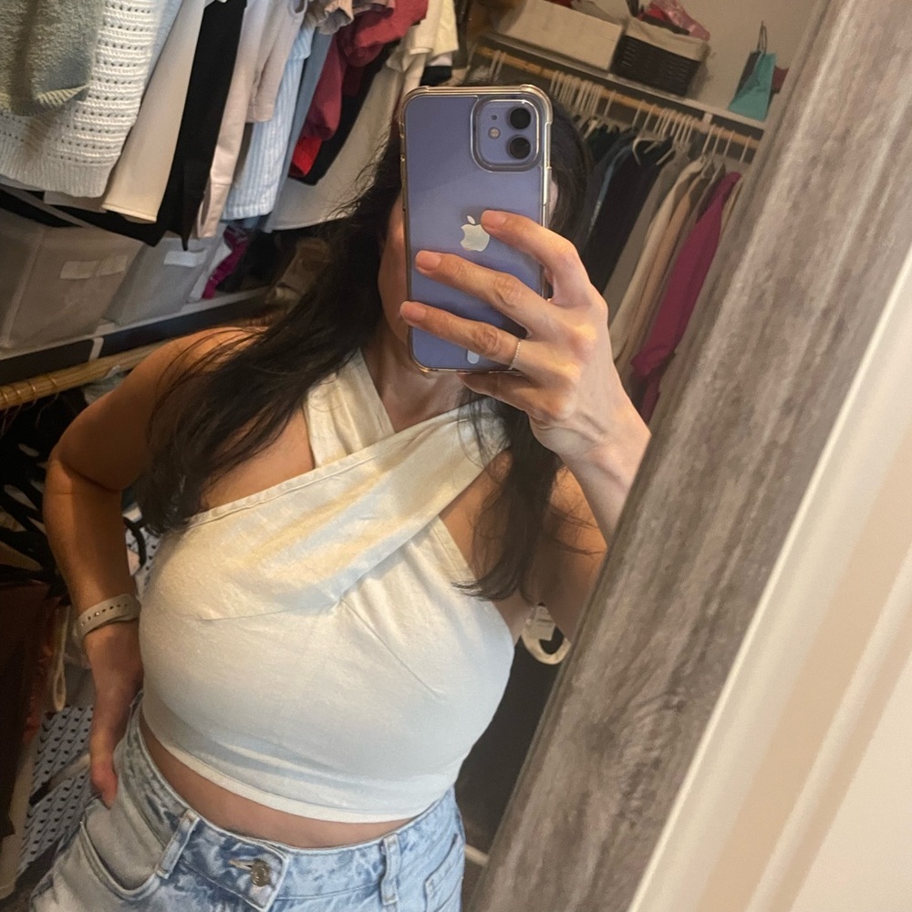 NEW Steve Madden Cream Cross-Front Halter Crop